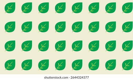 Green leaves repeat across light backdrop creating pattern element