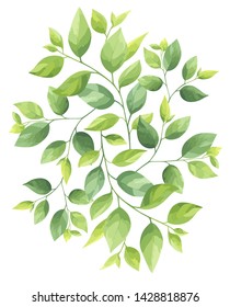 Green leaves round composition. Foliage wreath. Vector illustration.