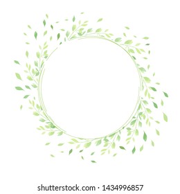 Green leaves round frame template. Floral border. Vector illustration.
