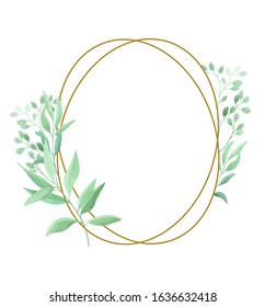 Green leaves round frame template. Floral border. Vector illustration.