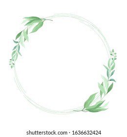 Green leaves round frame template. Floral border. Vector illustration.