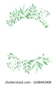 Green leaves round frame template. Floral border. Vector illustration.