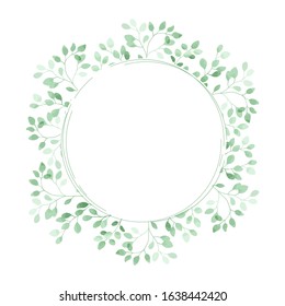 Green leaves round frame template. Floral border. Vector illustration.