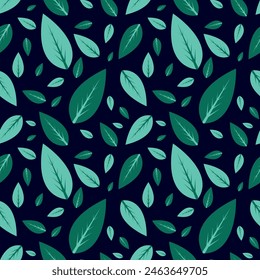 Green leaves seamless Background. Fresh leaves seamless pattern in vector