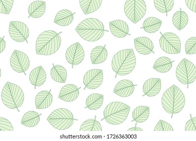 Green leaves seamless background on white background. Vector illustration.