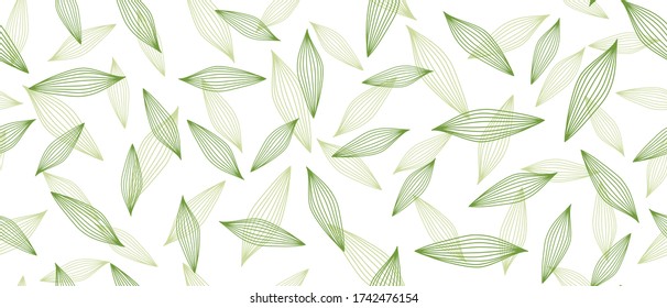 Green leaves seamless background on white background. Vector illustration.