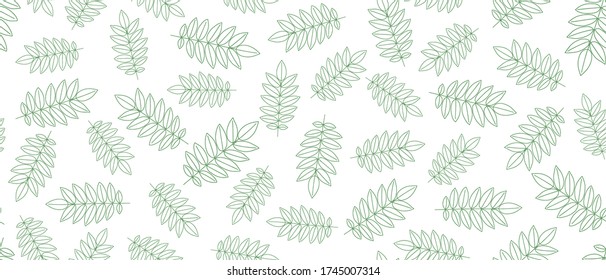Green leaves seamless background on white background. Vector illustration.