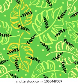 Green leaves seamless with exotic plants