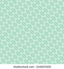 Green leaves seamless pattern. Abstract geometric background with leaf silhouettes, wavy lines, diagonal mesh. Cute minimal vector texture. Repeat design for decor, package, fabric, wallpaper, print