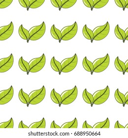 Green leaves seamless pattern in cartoon style isolated on white background vector illustration