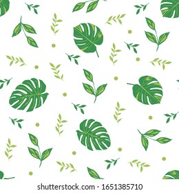 Green leaves Seamless Pattern. Decorative cutes, simple, and unique wallpaper. Good for printing. With White Background vector. Pattern for wrapping paper and fashion prints. Vector support CMYK.