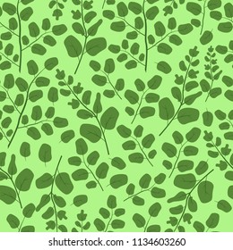 Green leaves seamless pattern flat vector template nature leaf wallpaper. Spring tree floral summer design. Natural spring foliage print backdrop.