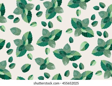 Green leaves seamless pattern. Fresh Mint. Aroma Herbs background.