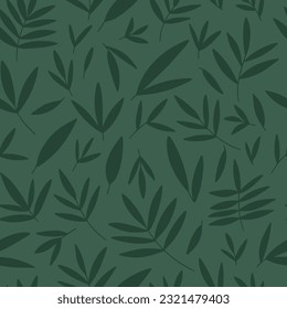 Green leaves seamless pattern. Hand drawn different leaves background