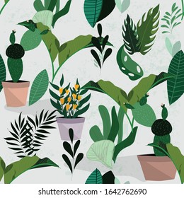 Green leaves seamless pattern, illustration vector by freehand doodle comic art, for textile pattern or card background