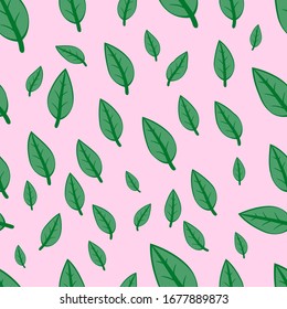 hojas verdes con un patrón transparente en fondo rosa claro