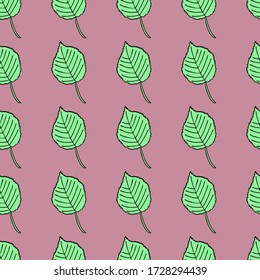 Green leaves seamless pattern on a pink background.  For card,  wallpaper, paper,  design, textile. 