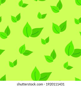Green Leaves seamless pattern on green background. Vector colorful texture. Concept of Eco friendly. World Earth day icon.