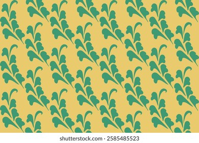 Green Leaves Seamless Pattern on Yellow Background 