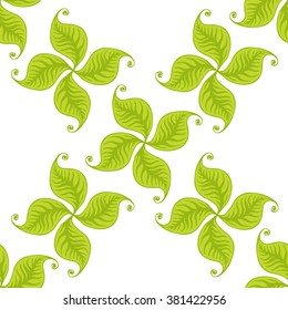 Green leaves seamless pattern. Saint Patrick's day background. Vector design for tea packaging, textile print, wrapping paper.