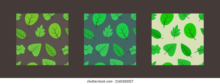 Green leaves seamless pattern. Spring and summer pattern. Vector background. Set of multicolored patterns isolated on a white background.