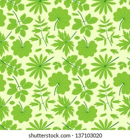 Green leaves seamless pattern. Summer vector background.