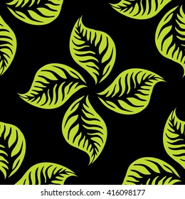 Green leaves seamless pattern. Green tea symbol. Tea packaging design. Vector illustration.