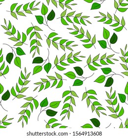 Green leaves. Seamless pattern with transparent background. Vector graphics