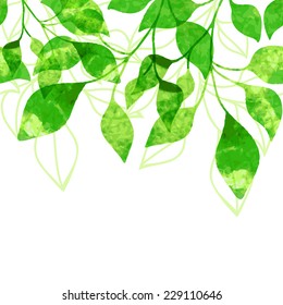 Green leaves seamless pattern. Vector illustration. Greeting card, banner, flyer background concept.