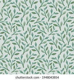 Green leaves seamless patternSeamless pattern of foliage natural branches, green leaves, herbs, hand drawn watercolor. Fresh beauty vector illustration.