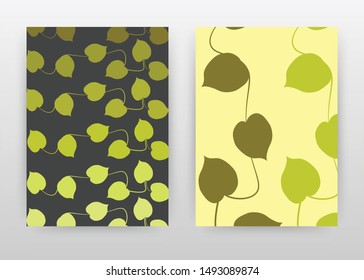 Green leaves seamless texture design for annual report, brochure, flyer, poster. Green leaves on yellow background vector illustration flyer, leaflet, poster. Business abstract A4 brochure template.