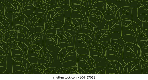 Green leaves seamless tileable background. Vector illustration.