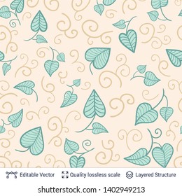 Green leaves seamless vector pattern. Spring summer nature background.