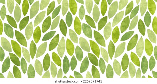 Green leaves seamless vector pattern. Watercolor tea leaf background, textured jungle print. Imagem Vetorial Stock