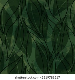 Green leaves seamless vector pattern. Watercolor tea leaf background, textured jungle print.	