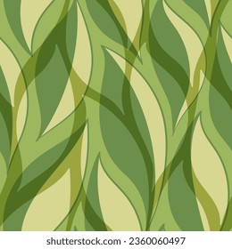 Green leaves seamless vector pattern. Watercolor tea leaf background, textured jungle print