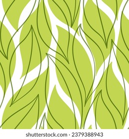 Green leaves seamless vector pattern. Watercolor tea leaf background, textured jungle print