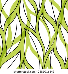 Green leaves seamless vector pattern. Watercolor tea leaf background, textured jungle print