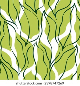 Green leaves seamless vector pattern. Big leaf background, textured jungle print