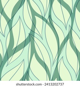 Green leaves seamless vector pattern. Watercolor tea leaf background, textured jungle print