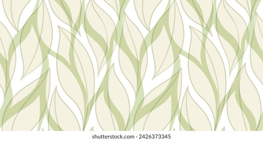 Green leaves seamless vector pattern. Watercolor tea leaf background, textured jungle print