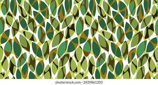 Green leaves seamless vector pattern. Watercolor tea leaf background, textured jungle print.