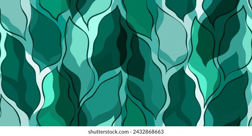 Green leaves seamless vector pattern. Watercolor leaf background, textured jungle print 