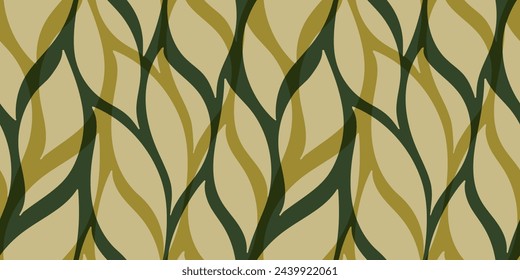 Green leaves seamless vector pattern. Watercolor tea leaf background, textured jungle print