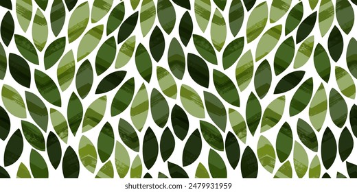 Green leaves seamless vector pattern. Watercolor tea leaf background, textured jungle print.