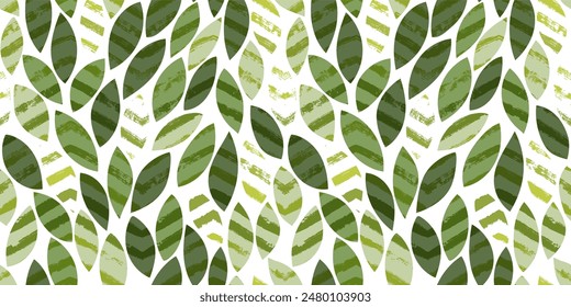 Green leaves seamless vector pattern. Watercolor tea leaf background, textured jungle print.