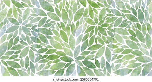 Green leaves seamless vector pattern. Watercolor tea leaf background, textured jungle print.