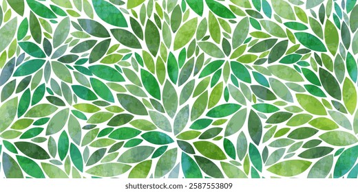 Green leaves seamless vector pattern. Watercolor tea leaf background, textured jungle print.