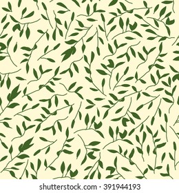 Green leaves seamless vector pattern. Floral design line, plant background.