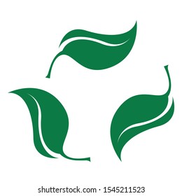 Green leaves set. Bio recyclable plastic icon. Biodegradable logo